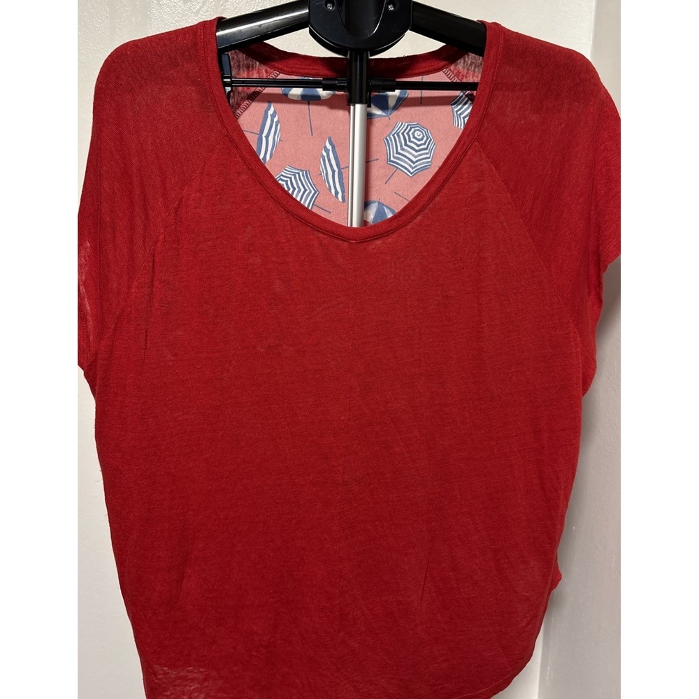 TALBOTS SHIRT SLEEVE RED WHITE & BLUE PRINTED UMBRELLAS TOP XL PRINT LADIES